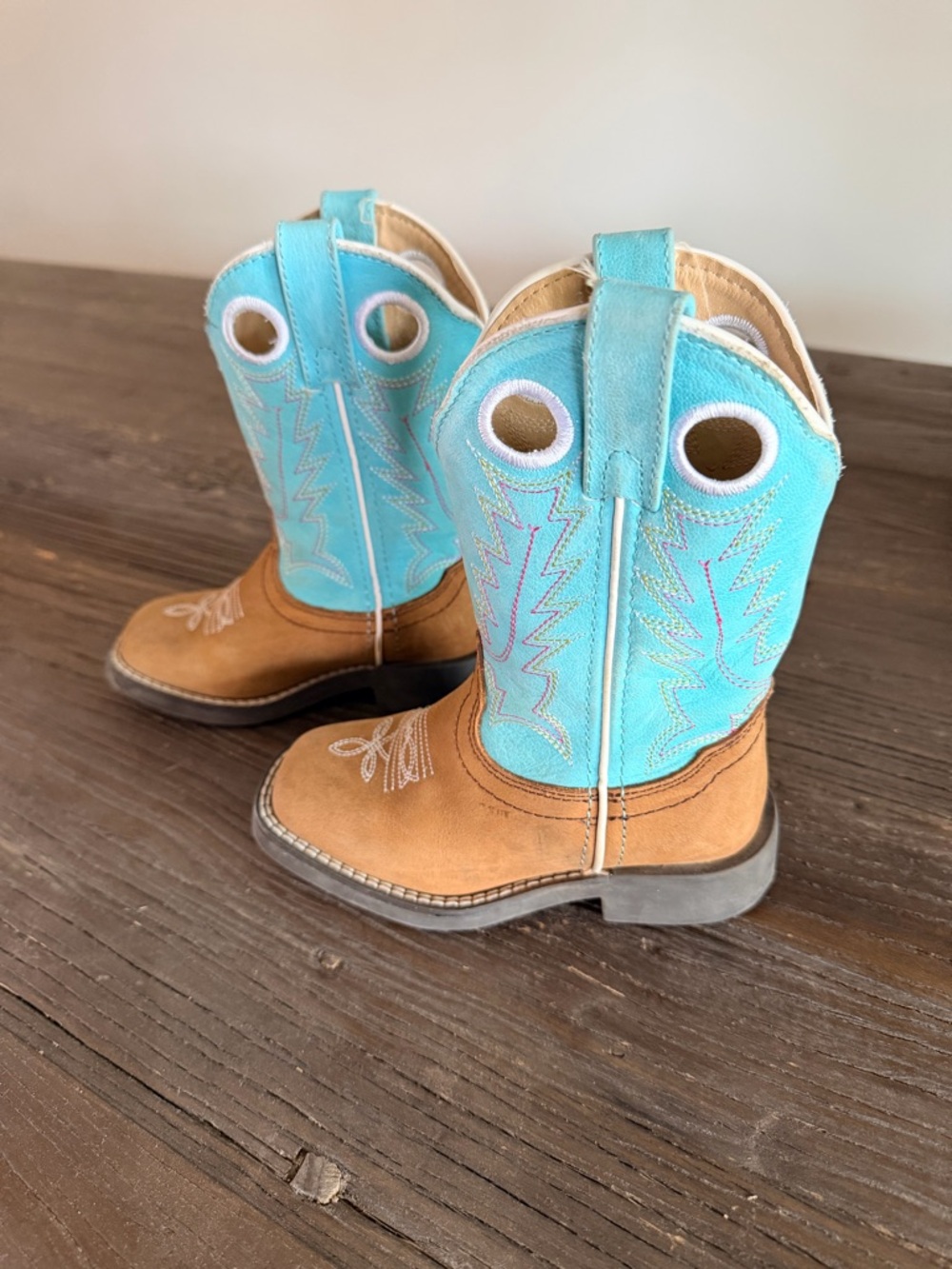 Shyanne Turquoise & Tan Kids Pull-On Western Boots
